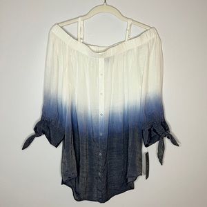NWT! Linen, off the shoulder, 3/4 length sleeve casual shirt.